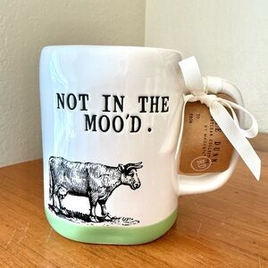 Rae Dunn White Ceramic Mug with Green Base - "Not In The Moo'd"